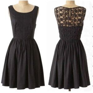 Anthropologie‎ Moulinette Soeurs Black Fit Flare Dress 2 Dark Romantic Lace Back